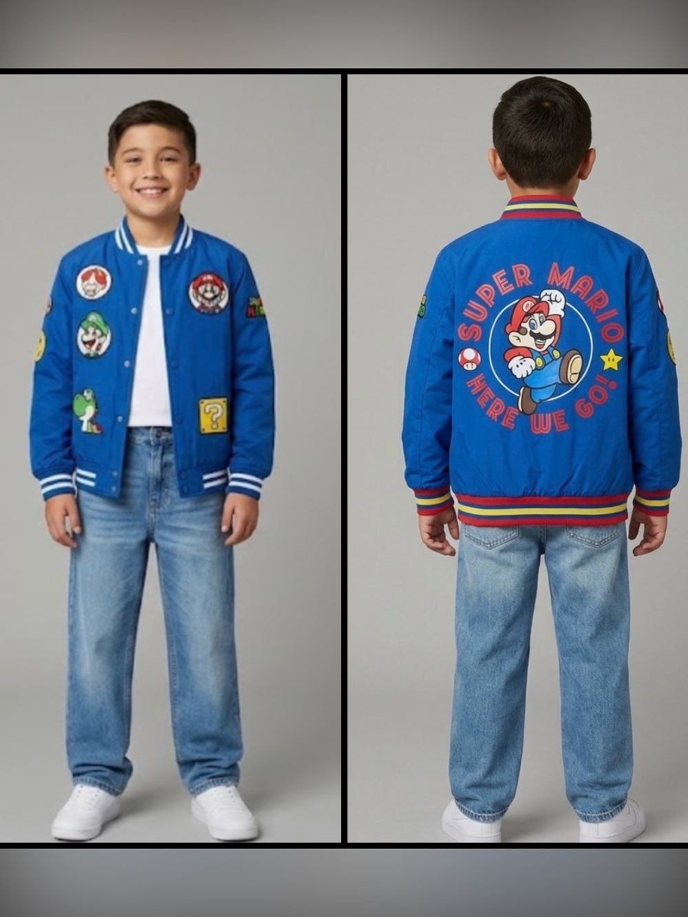 Kids Nintendo Super Mario Varsity Bomber Jacket Youth Large Officially Licensed